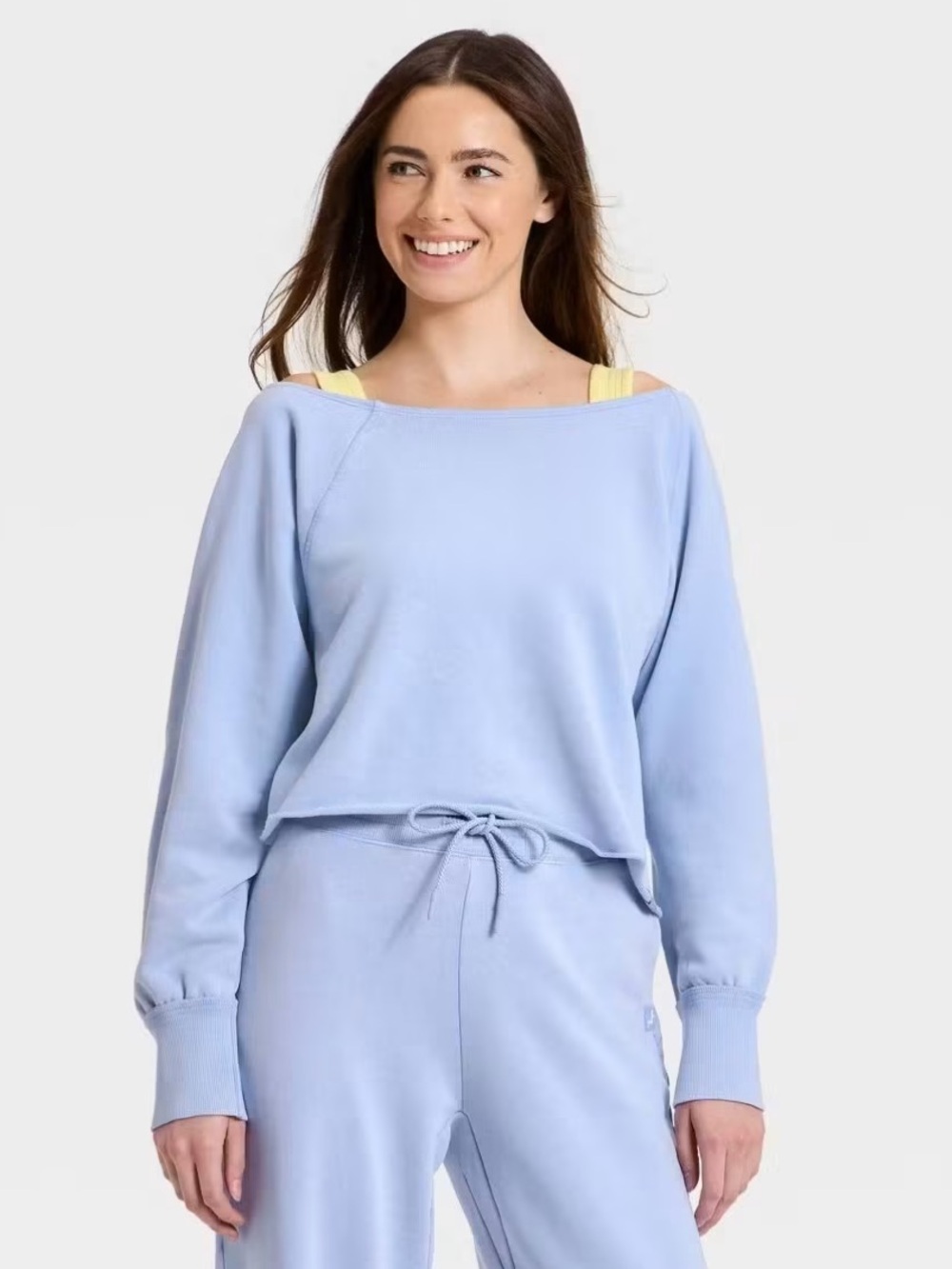 JoyLab Light Blue Off-the-Shoulder Cropped Sweatshirt
